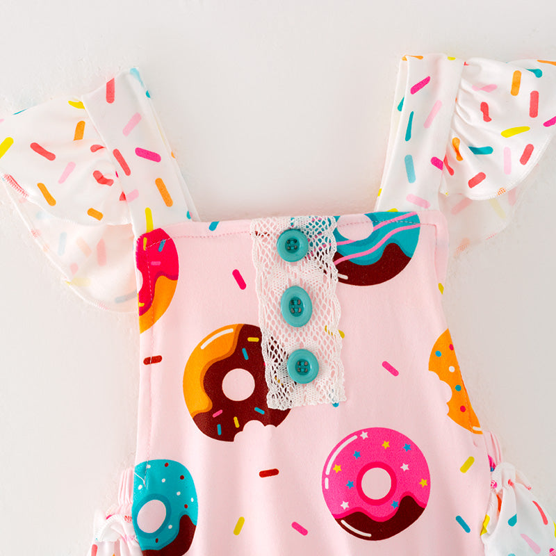 （In Stock L05-01-01）Baby Girls Donut Print Ruffled Romper