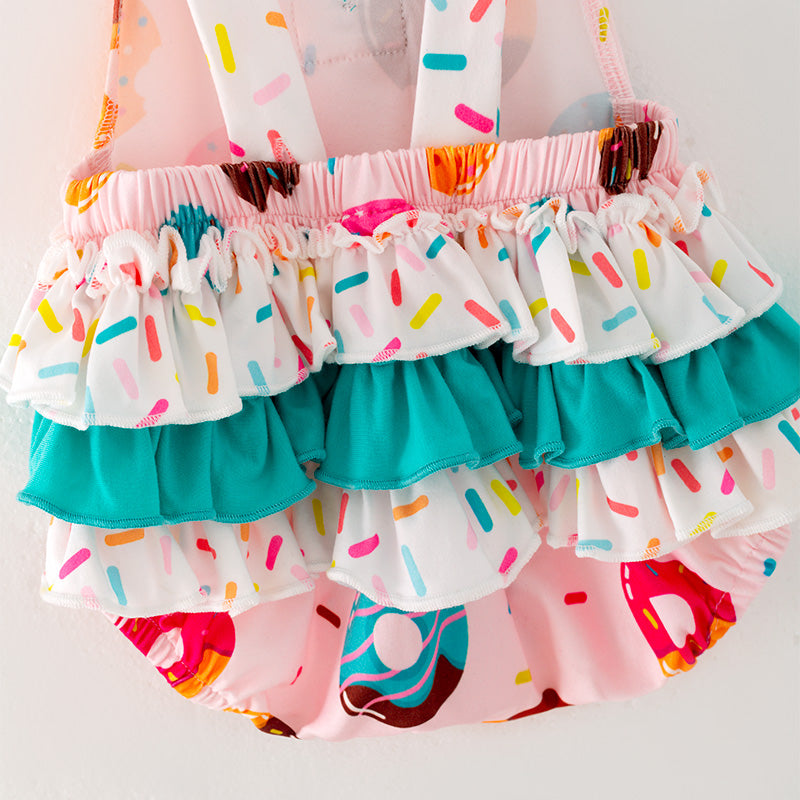 （In Stock L05-01-01）Baby Girls Donut Print Ruffled Romper