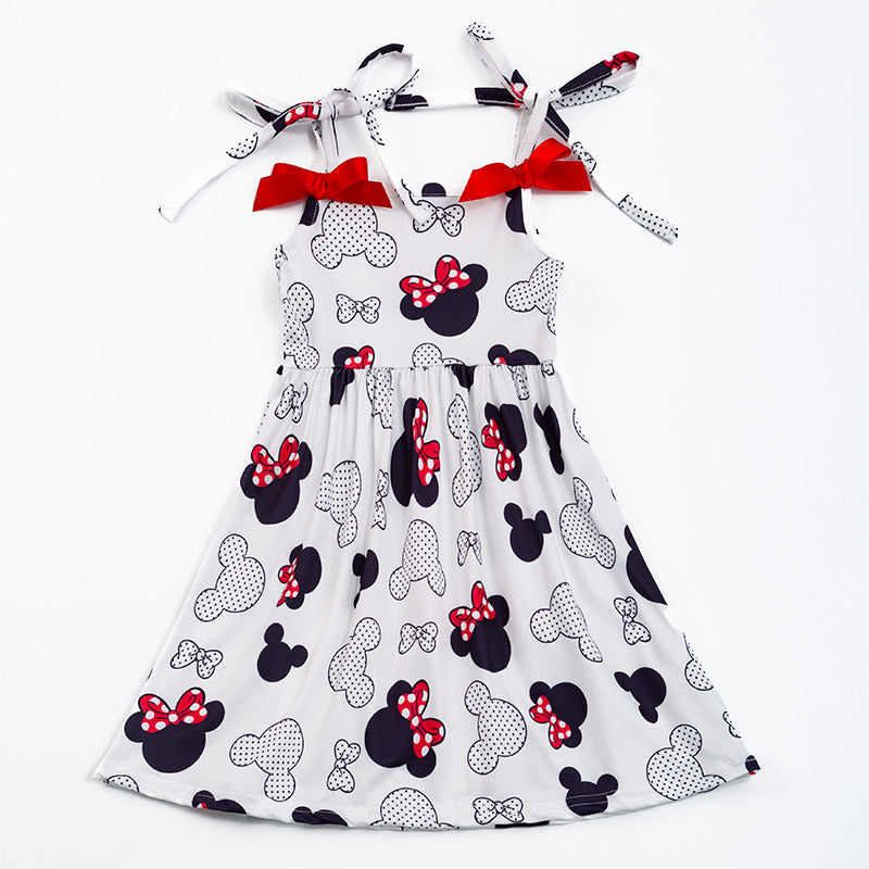 (In Stock Q08-04-01 L11-03-02)Mickey Mouse Girls Portrait Print Sleeveless Dress