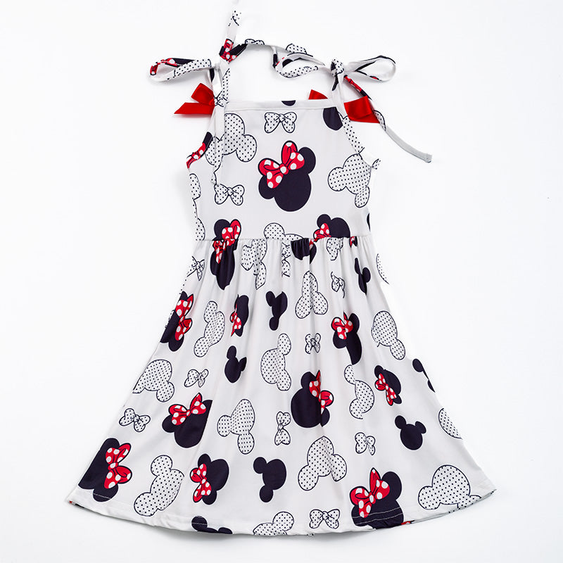 (In Stock Q08-04-01 L11-03-02)Mickey Mouse Girls Portrait Print Sleeveless Dress