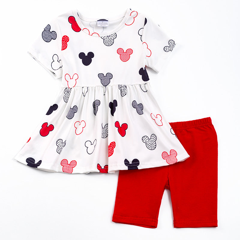 (In Stock Q09-05-01)Mickey Mouse Girls Portrait Print Short Sleeve Shorts Set