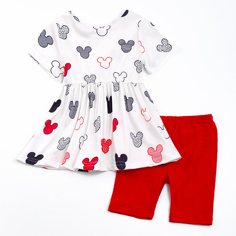 (In Stock Q09-05-01)Mickey Mouse Girls Portrait Print Short Sleeve Shorts Set