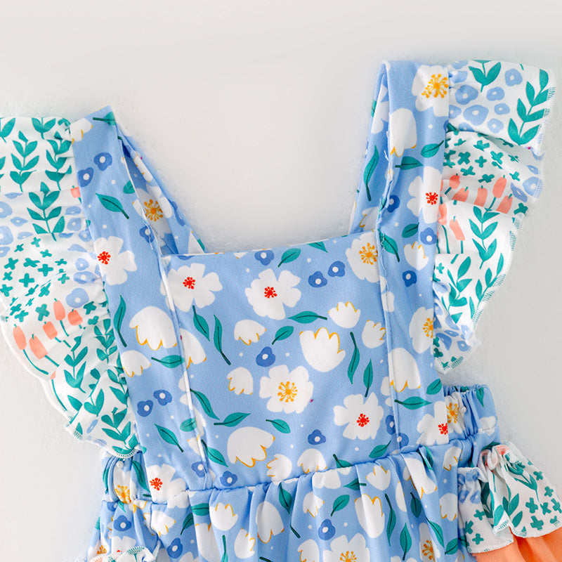 （In Stock L11-04-03）Baby Girls Blue Floral Print Romper