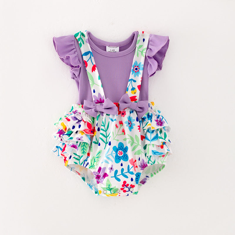 (In Stock L11-04-01)Baby Girls Purple Top Floral Print Romper