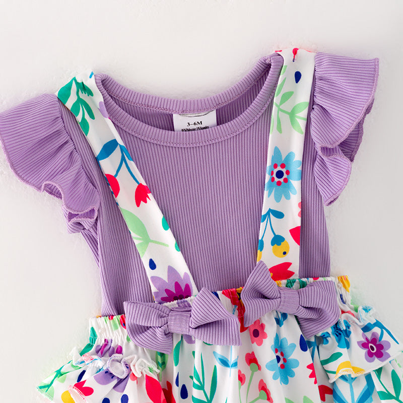 (In Stock L11-04-01)Baby Girls Purple Top Floral Print Romper