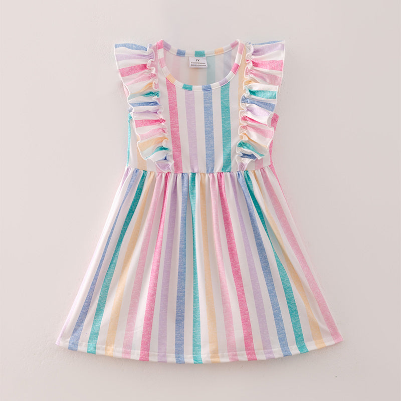 （In Stock A5-1-1）Girls Easter Colorful Stripe Dress