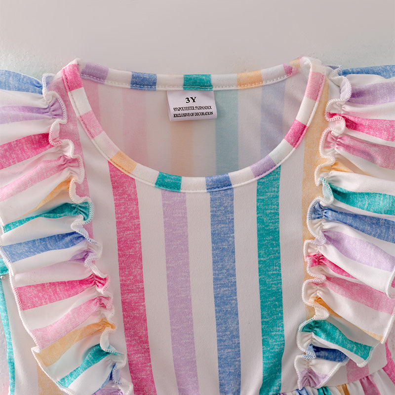 （In Stock A5-1-1）Girls Easter Colorful Stripe Dress