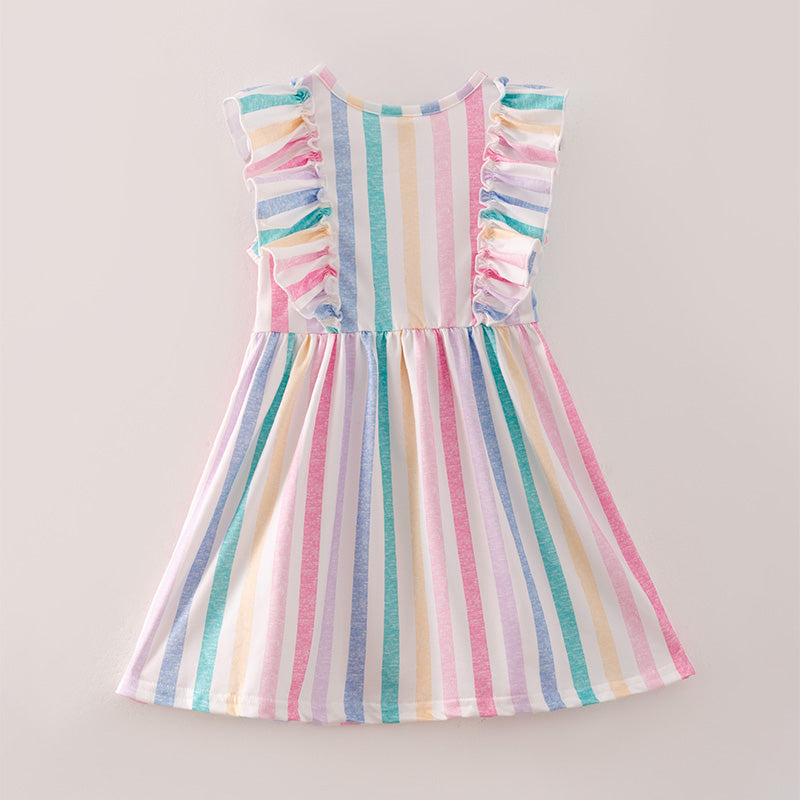 （In Stock A5-1-1）Girls Easter Colorful Stripe Dress