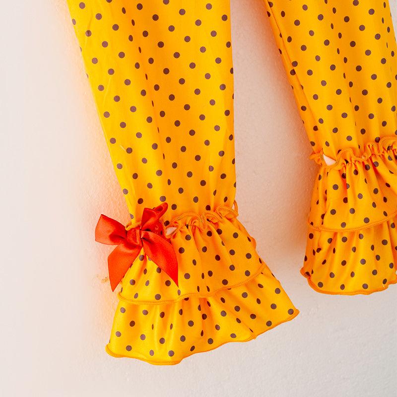 （In Stock G24-05-03）Girls Yellow Polka Dot Outfit Set