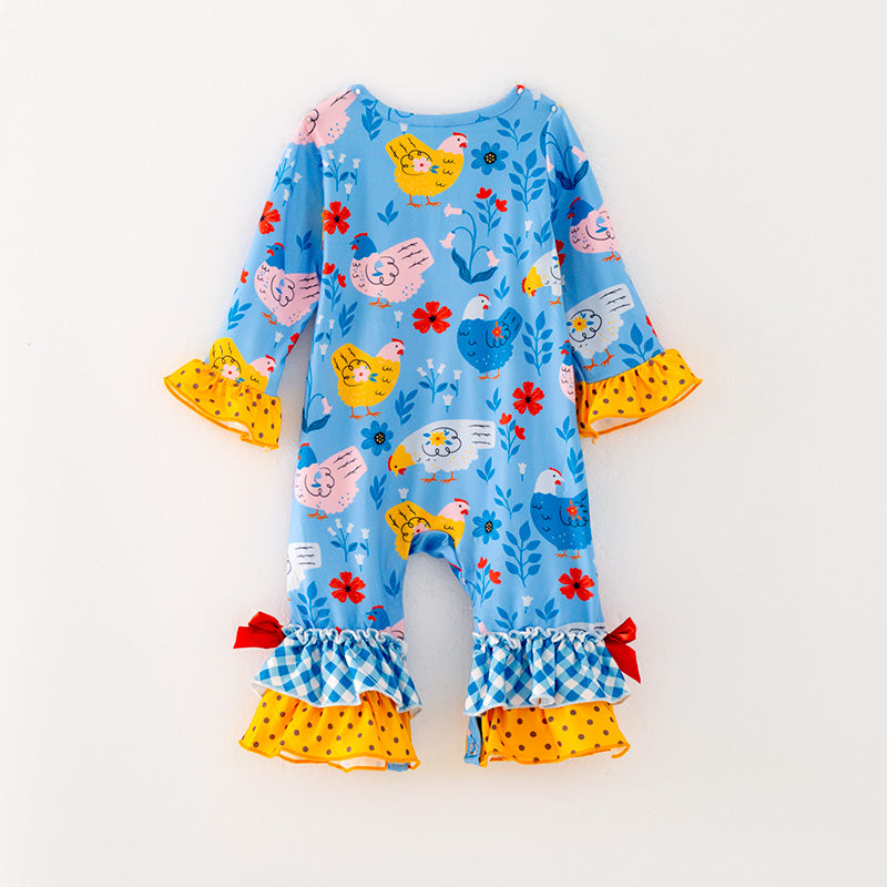 (In Stock G24-05-03)Baby Girls Blue Chick Print Romper