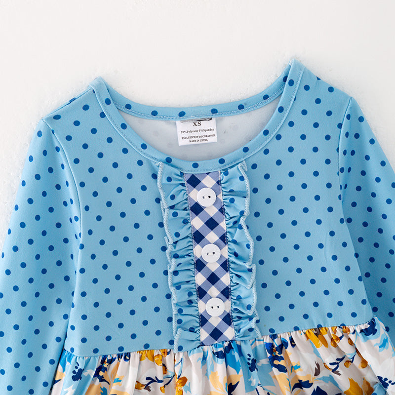 （In Stock G24-05-02）Girls Blue Polka Dot Dress