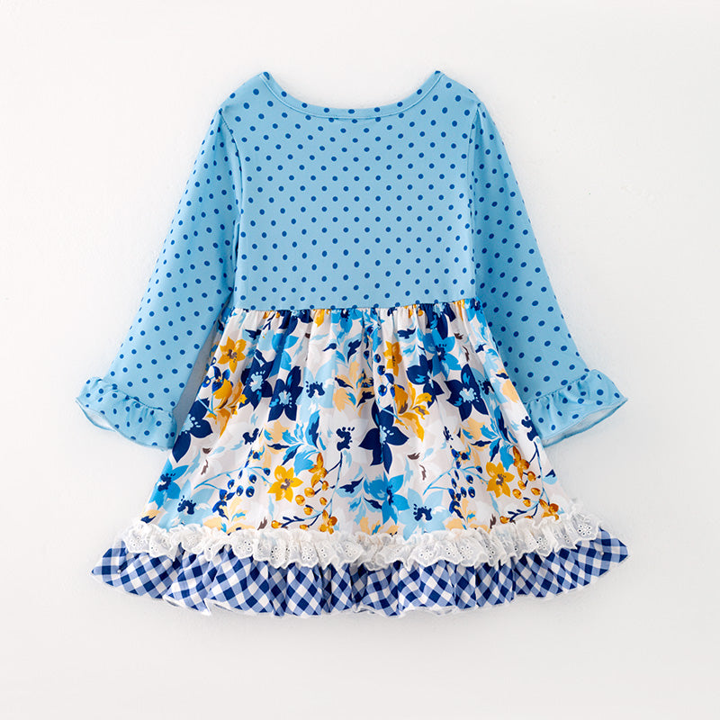 （In Stock G24-05-02）Girls Blue Polka Dot Dress