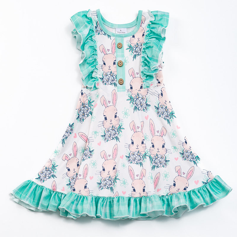 Easter Girls Mint Bunny Floral Dress
