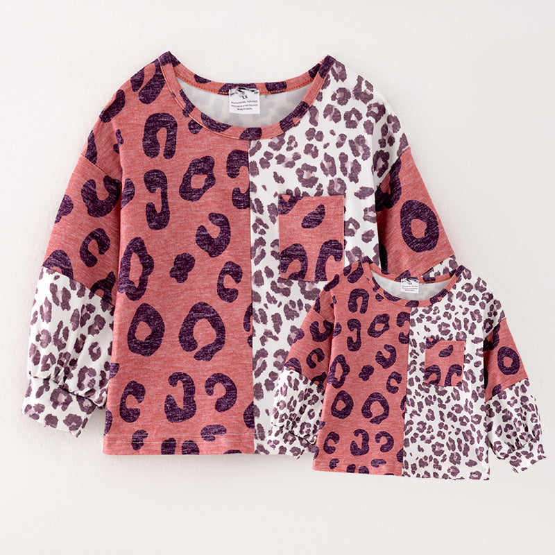 (In Stock G25-04-02 G25-04-01)Mommy & Me Pink Leopard Print T-shirt