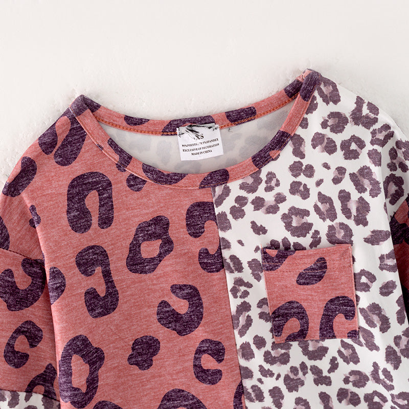 (In Stock G25-04-02 G25-04-01)Mommy & Me Pink Leopard Print T-shirt