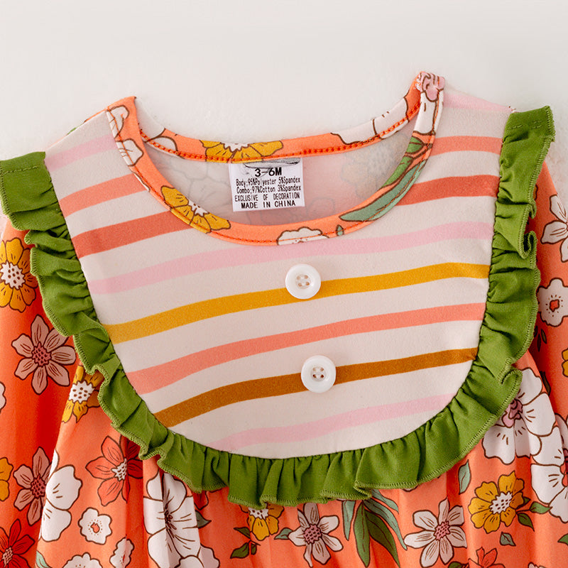 （In Stock G32-05-02）Baby Girls Orange Floral Print Romper