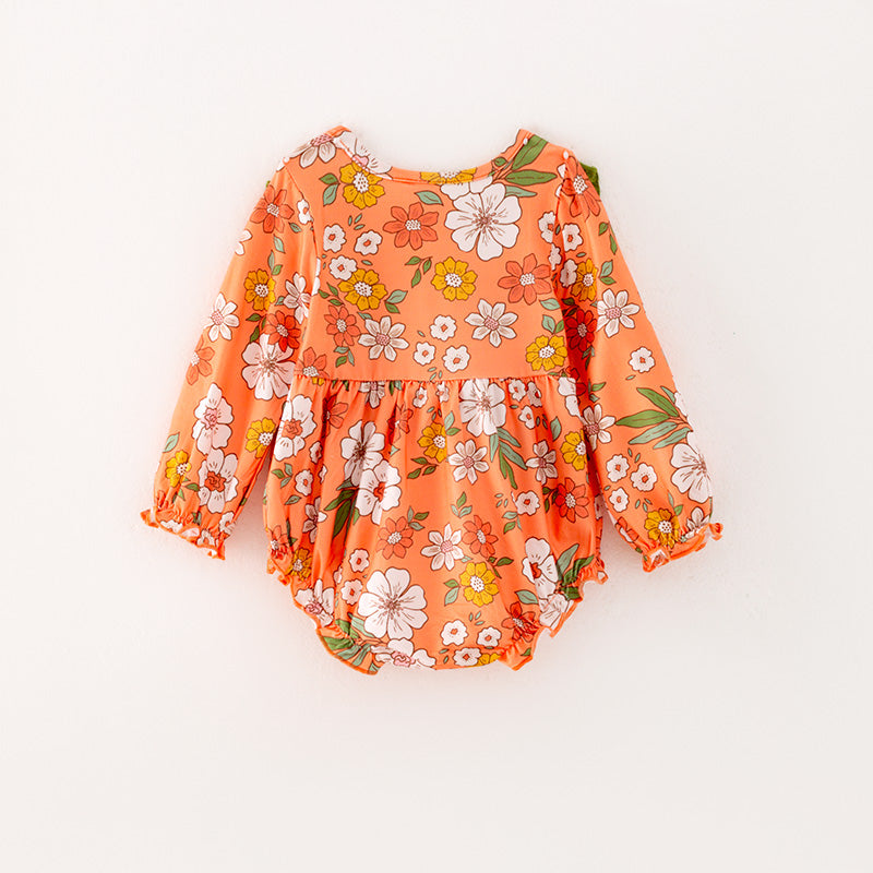 （In Stock G32-05-02）Baby Girls Orange Floral Print Romper