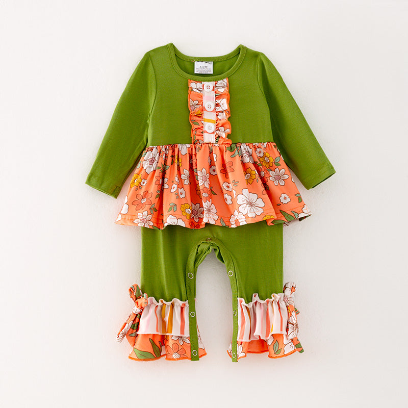 （In Stock G32-04-03）Baby Girls Floral Print Ruffled Romper