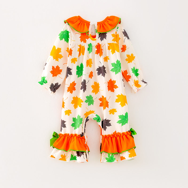 （In Stock G24-05-01）Baby Girls Maple Leaf Print Romper