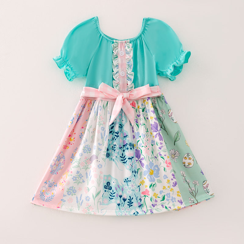 （In Stock A5-1-1）Girls Easter Floral Print Dress