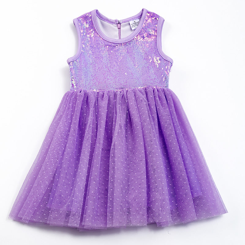 Girls Lavender Sequins Tulle Dress