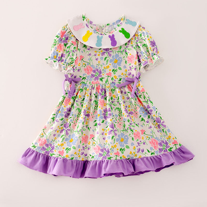 （In Stock A2-5-1）Girls Easter Bunny Embroidery Dress