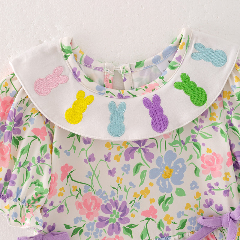 （In Stock A2-5-1）Girls Easter Bunny Embroidery Dress