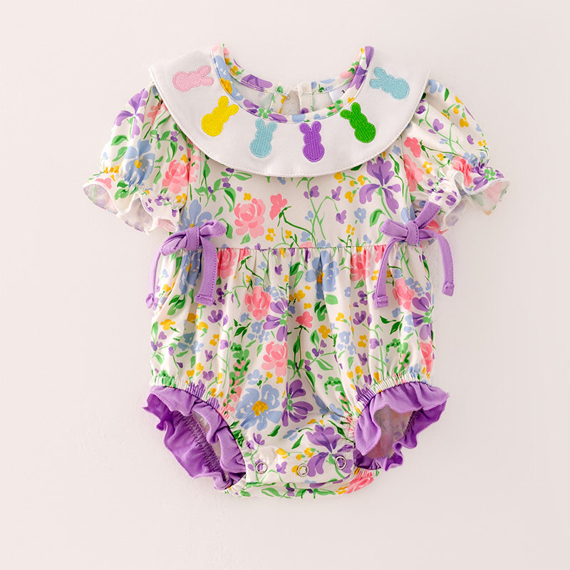 （In Stock A3-5-1）Baby Girls Easter Bunny Embroidery Romper