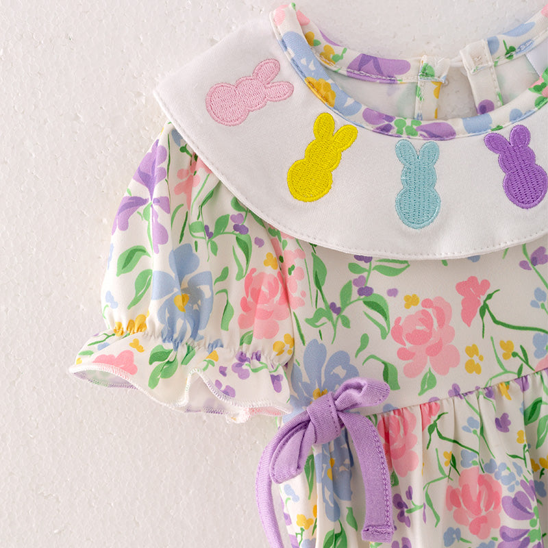 （In Stock A3-5-1）Baby Girls Easter Bunny Embroidery Romper