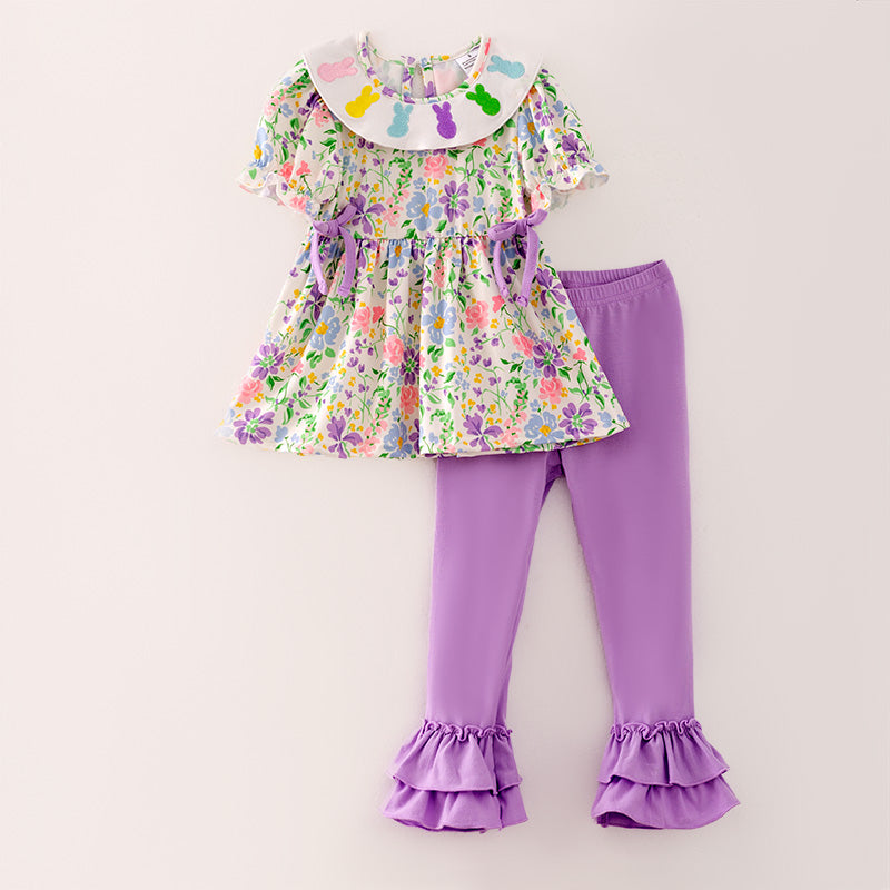 （In Stock A3-5-2）Girls Easter Bunny Embroidery Outfit Set