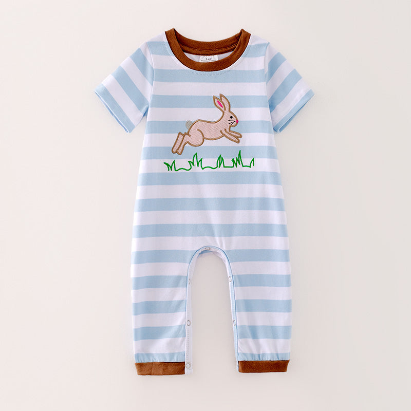 （In Stock A3-3-1）Baby Boys Easter Bunny Applique Cotton Romper