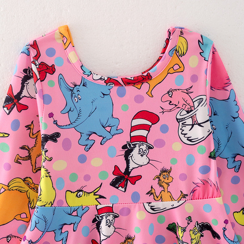 （In Stock E30-3-2）Girls Spring and Summer DR SEUSS Print Dress