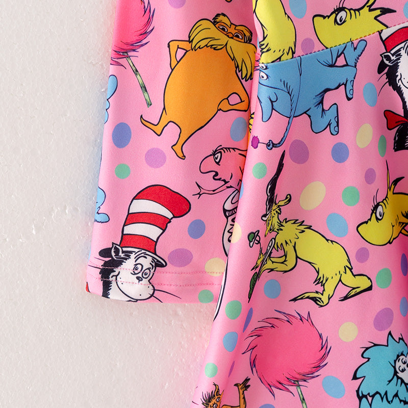 （In Stock E30-3-2）Girls Spring and Summer DR SEUSS Print Dress