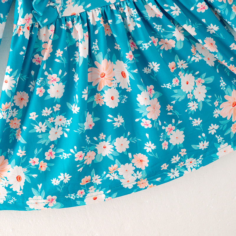 (In Stock G31-04-02)Girls Turquoise Floral Print Dress