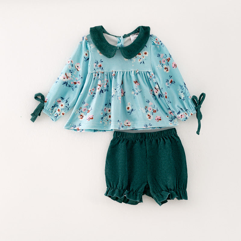 （In Stock G32-04-02）Baby Girls Mint Floral Print Romper