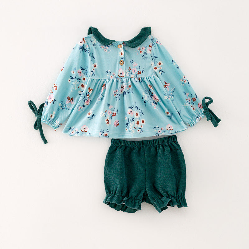 （In Stock G32-04-02）Baby Girls Mint Floral Print Romper