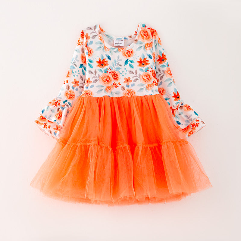 (In Stock G26-05-02)Girls Floral Print Tulle Dress