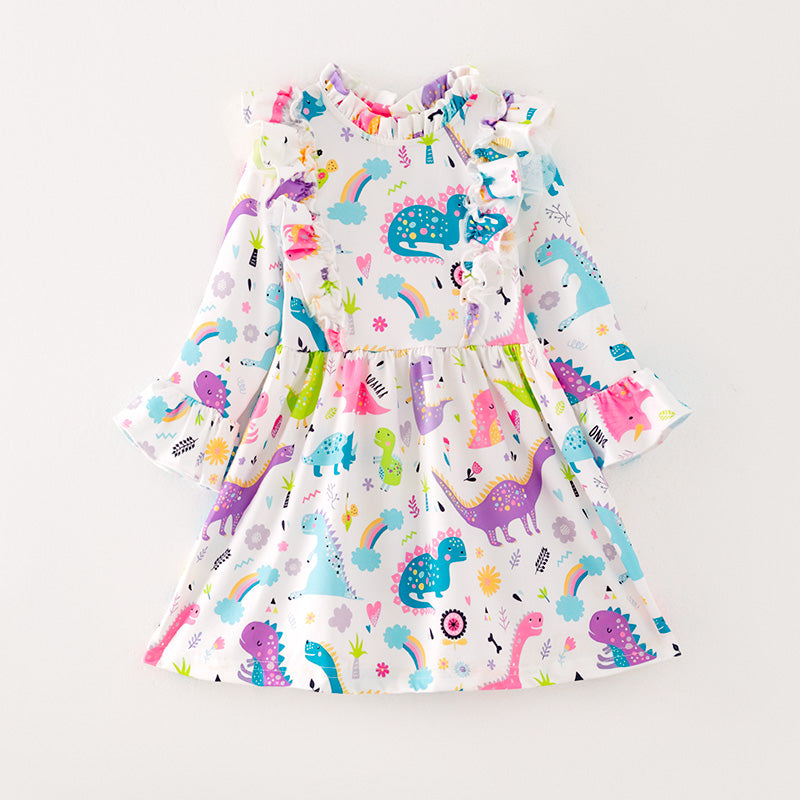 (In Stock G28-02-01)Girls Dinosaur Print Dress