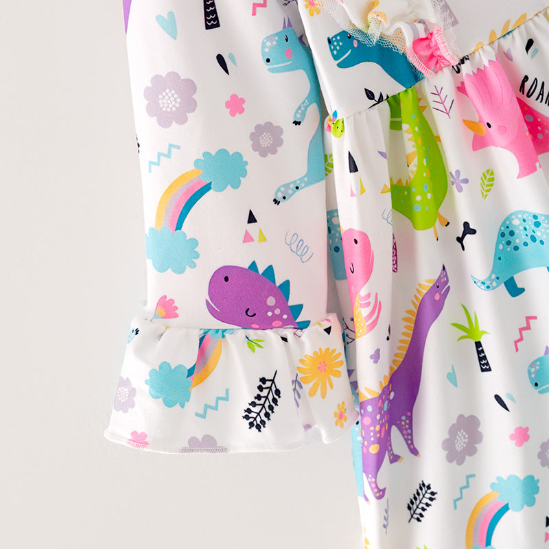 (In Stock G28-02-01)Girls Dinosaur Print Dress