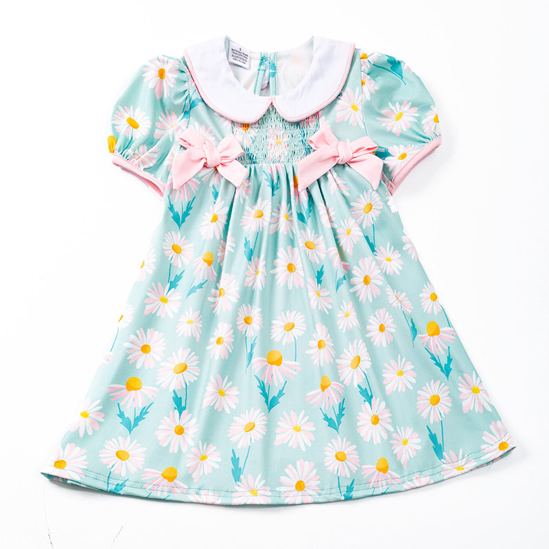 Girls Daisy Flower Smocked Dress