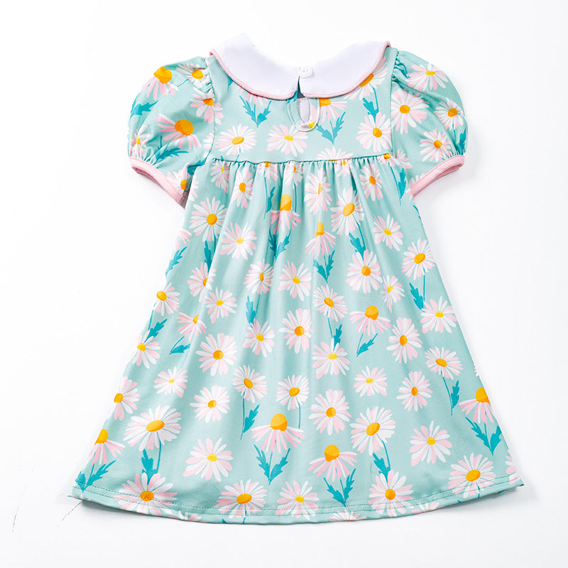 （In Stock E23-3-3）Girls Daisy Flower Smocked Dress