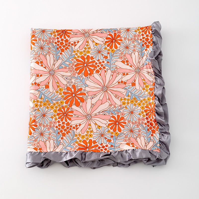 （In Stock G27-01-01）Orange Floral Print Blanket