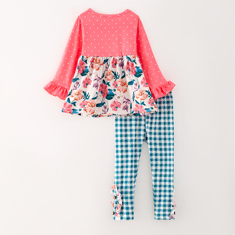 （In Stock G26-04-01）Girls Pink Floral Print Outfit Set