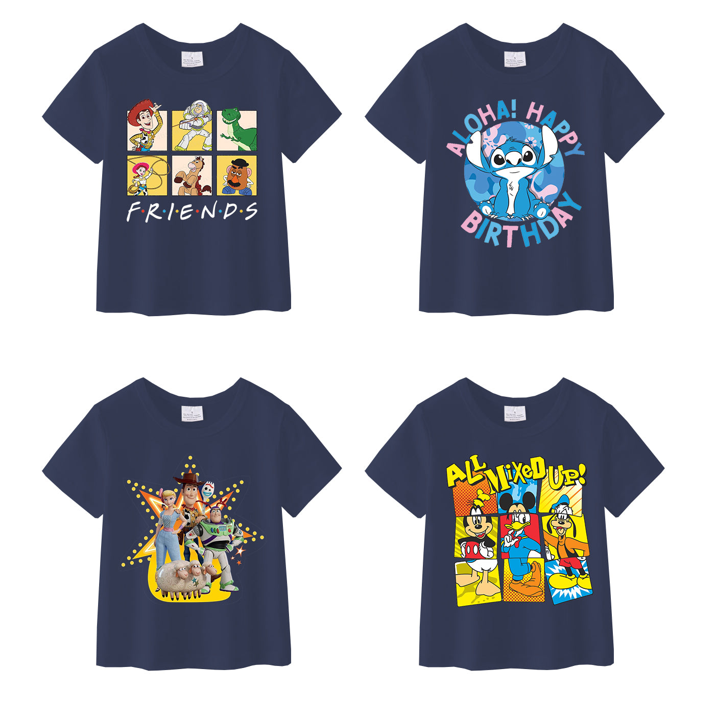 （Pre Order）Girls Cotton Cartoon Print Navy T-shirt