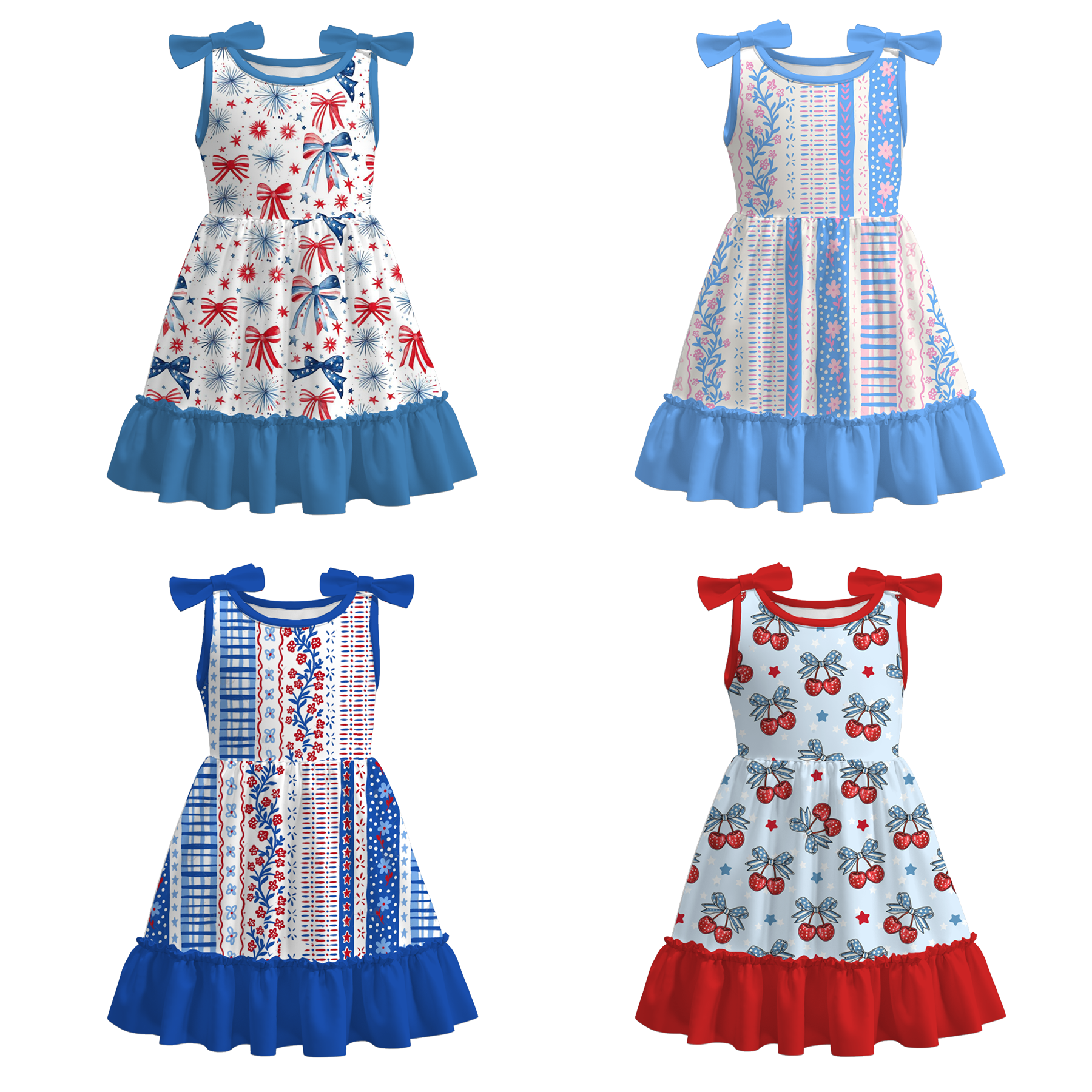 （Pre Order）Girls Patriotic＆Cherry Print Dress