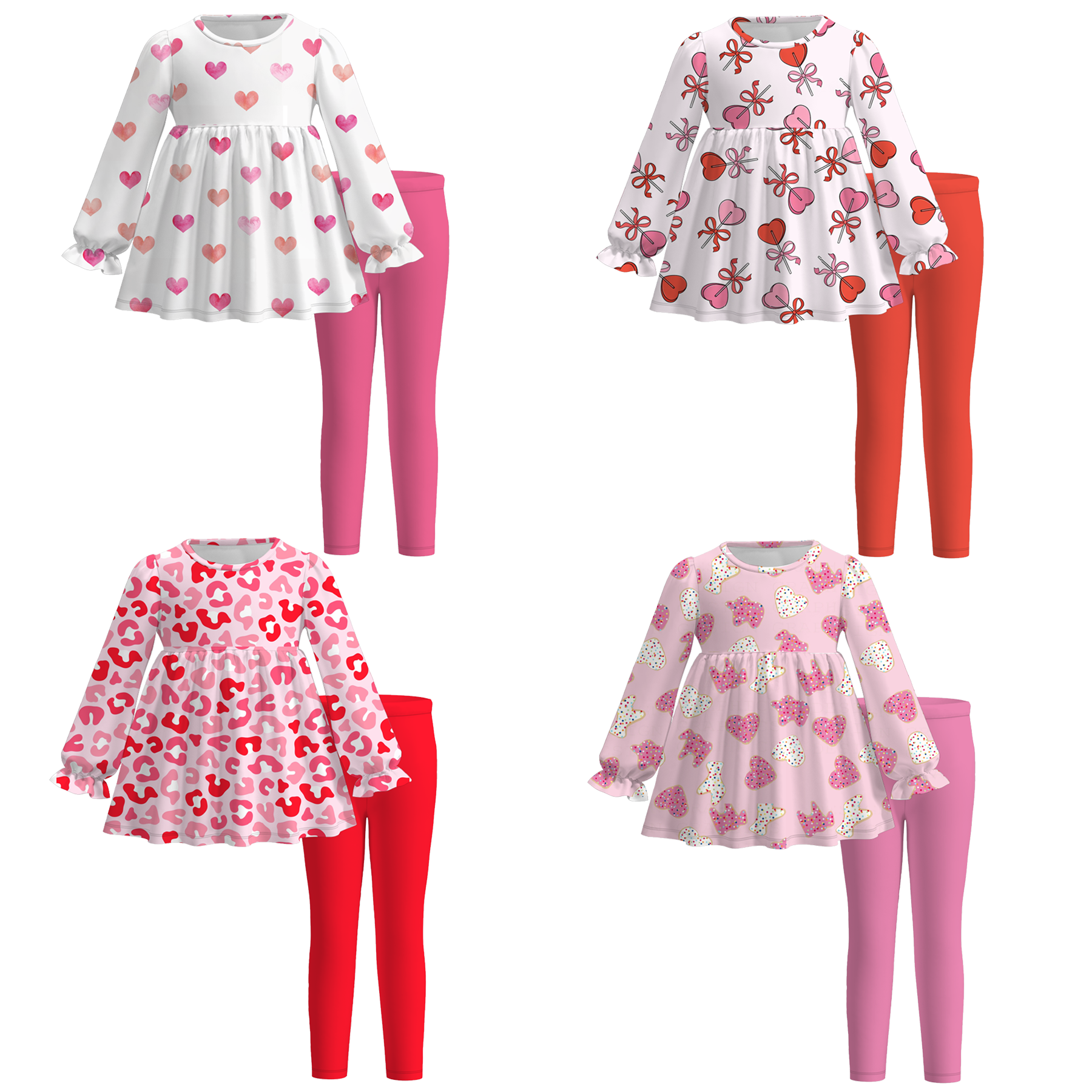 （Pre Order）Girls Valentine's Day Print Outfit Set