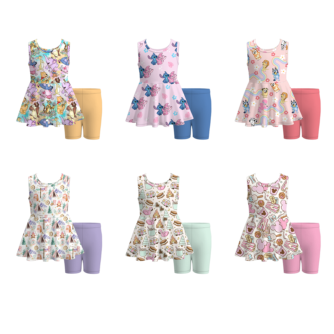 （Pre Order）Girls Summer Cartoon Character Print Short Set