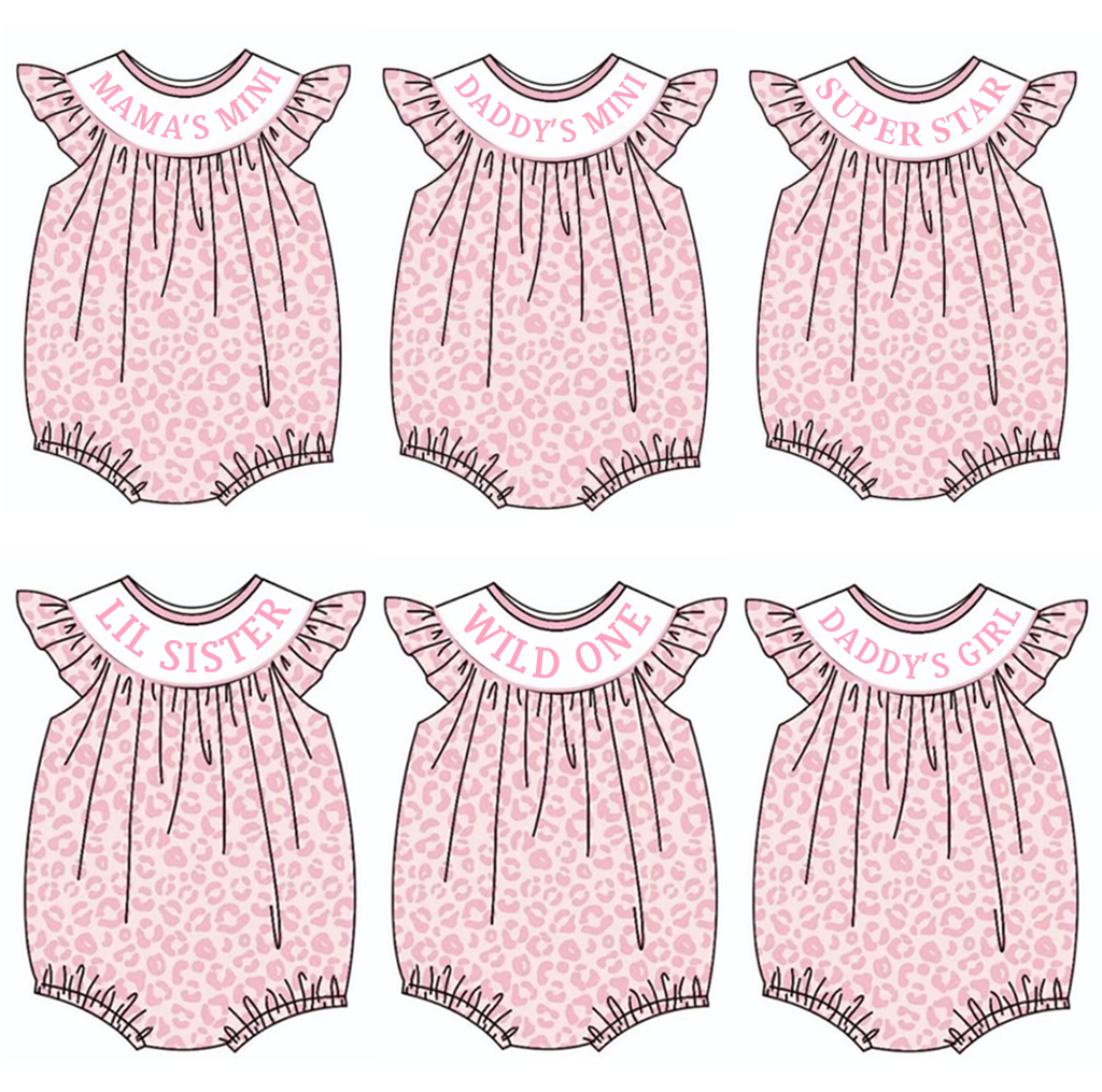 （Pre Order）Baby Girls Summer Pink Leopard Print Smocked Romper