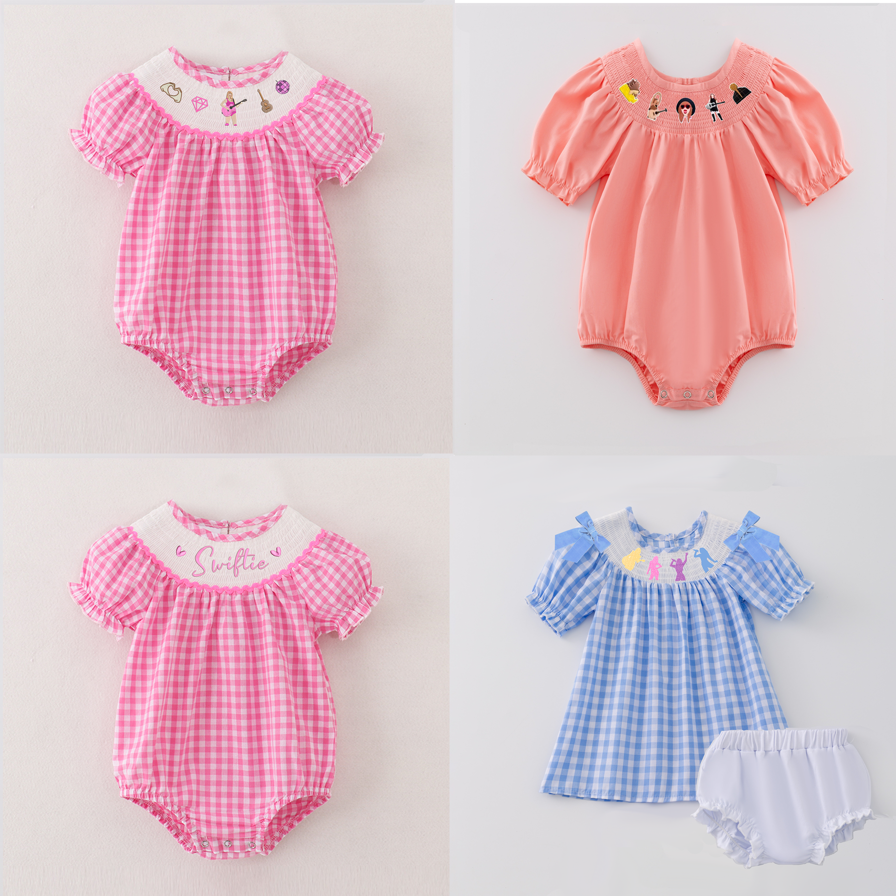 （Pre Order）Girls Spring TS Embroidery Smocked Romper