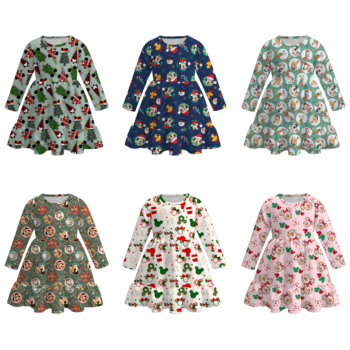 （Pre Order）Girls Christmas Cartoon Print Dress